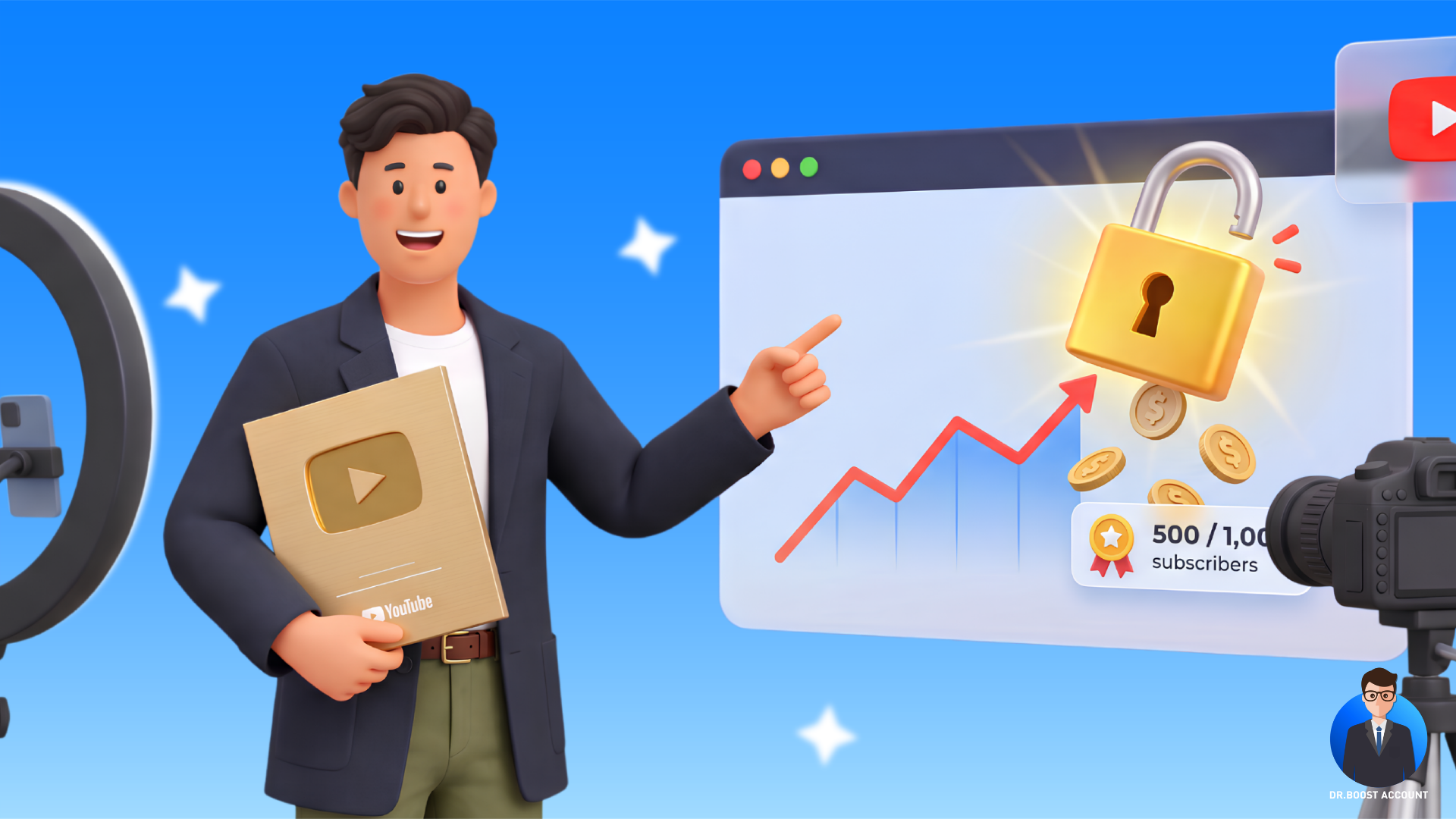 ปั้มยอดวิว YouTube ให้ถึงเกณฑ์ 500 และ 1,000 ผู้ติดตามเพื่อปลดล็อกการสร้างรายได้