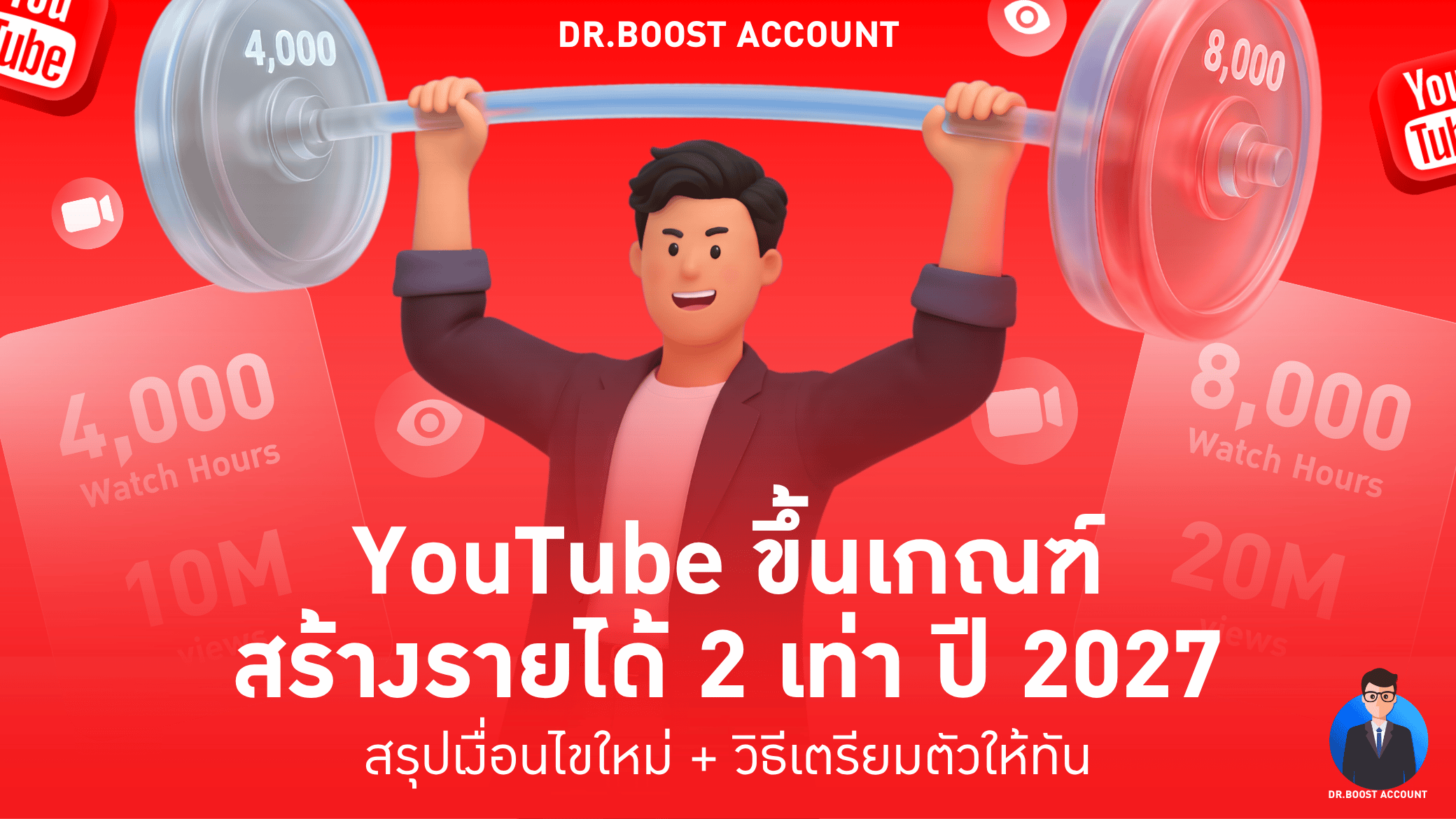 เกณฑ์หารายได้ YouTube 2027 YouTube Partner Program เพิ่มเป็น 8000 watch hours